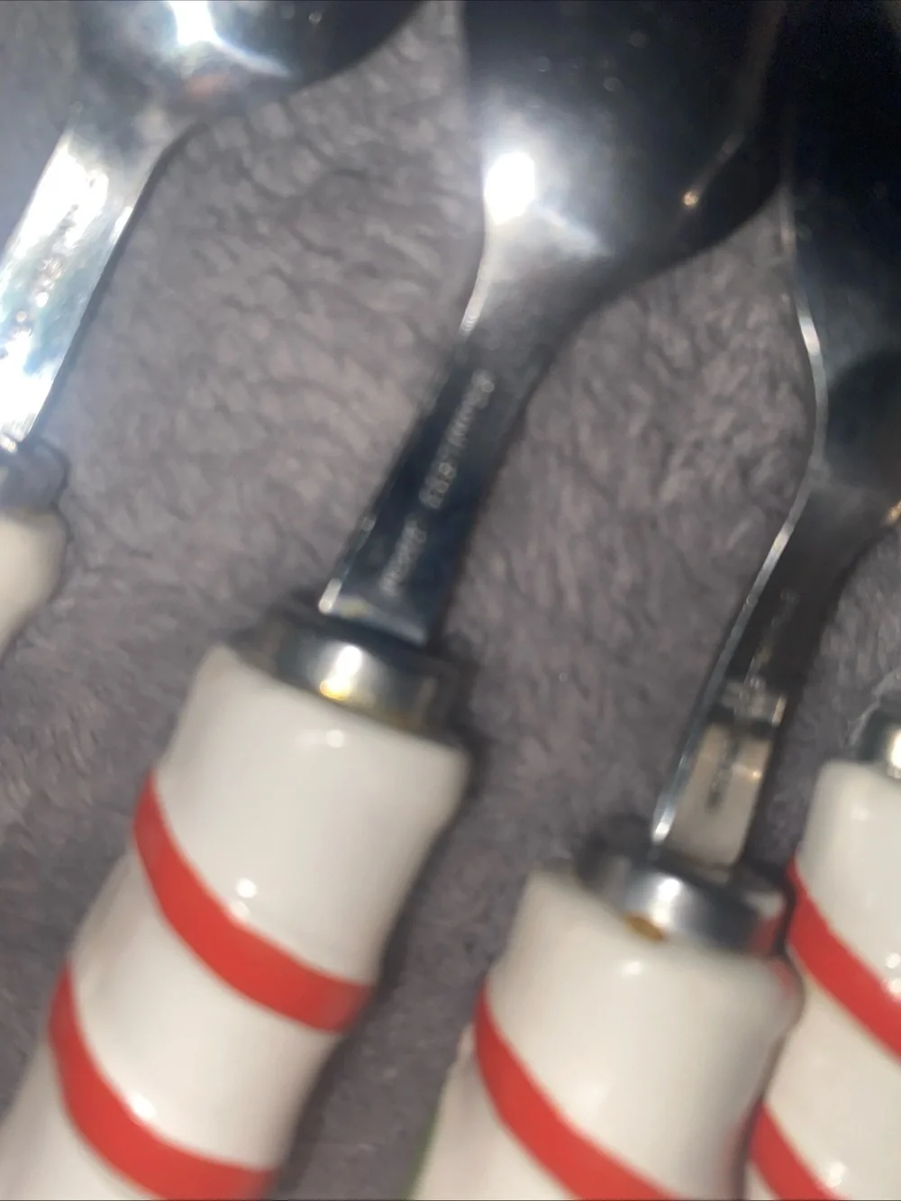 VTG Made In Japan‎ Candycane Handles Stainless Steel Condiments Spoons  Set Of 4
